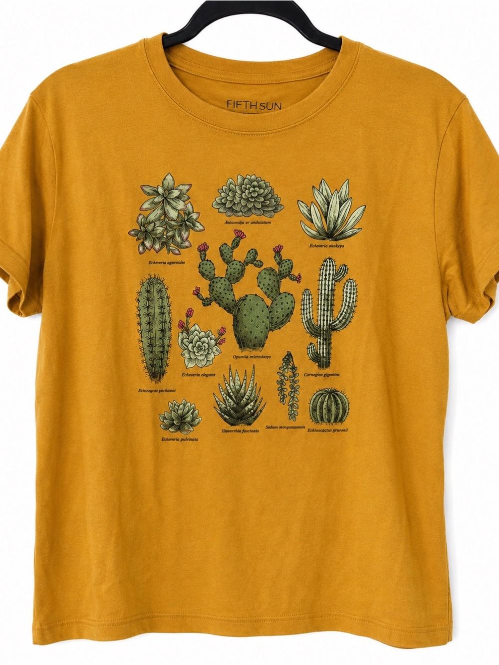 Fifth Sun Mustard Yellow Cactus Graphic T-Shirt Succulent Desert Botanical Tee L
